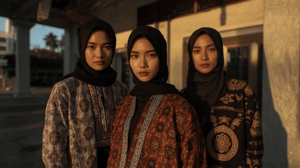 Anak muda Indonesia mengenakan fashion modern dengan motif batik dan tenun