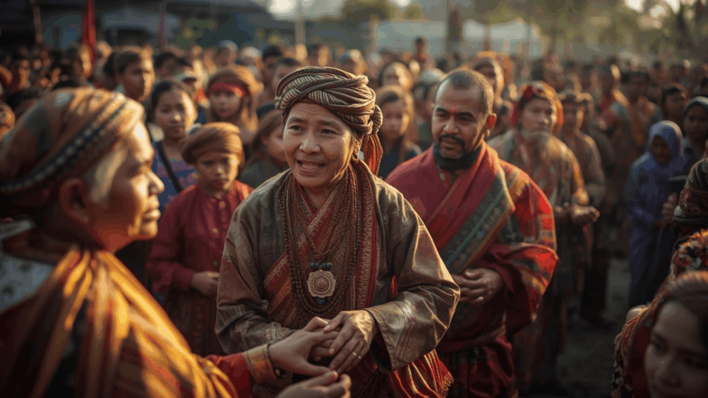 Masyarakat desa Indonesia menjalankan tradisi budaya bersama